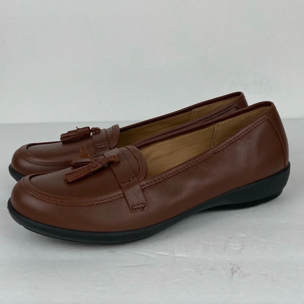 Hotter Alice Women's Tassel Loafers Size 8 Color Brown Leather Preppy‎ Career